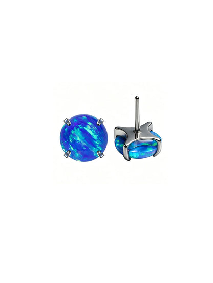 Blue opal G23 titanium flat back stud shown from front and side view