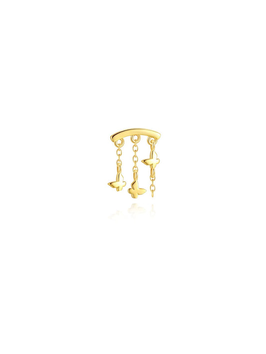 Butterfly dangle 925 sterling silver hidden helix stud with three chain charms