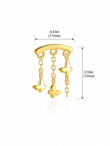 925 sterling silver butterfly hidden helix stud size guide showing 11mm width and 15mm height