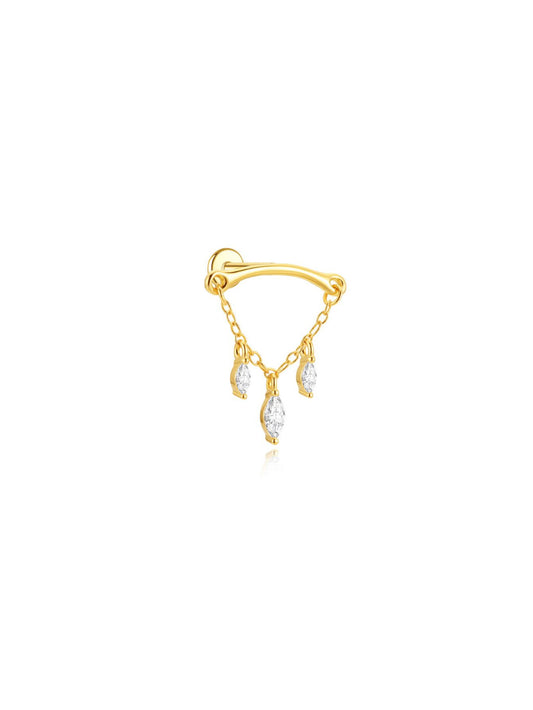 Celeste gold sterling silver hidden helix earring with three marquise stones