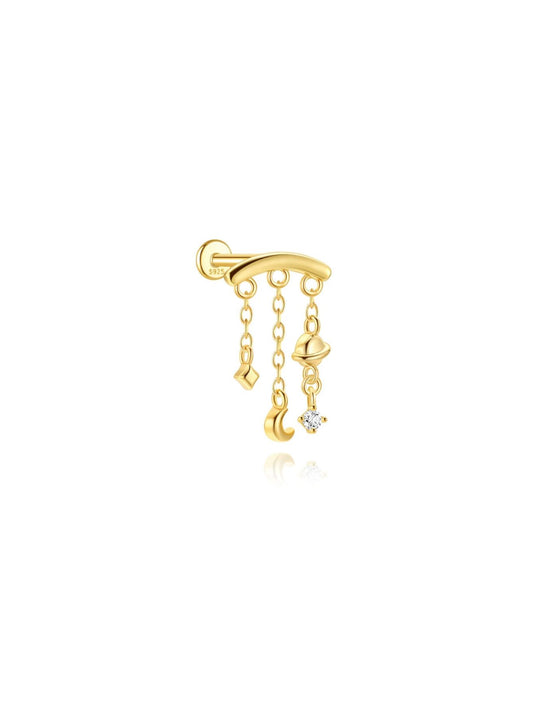 925 sterling silver celestial hidden helix stud with moon planet and clear stone dangles