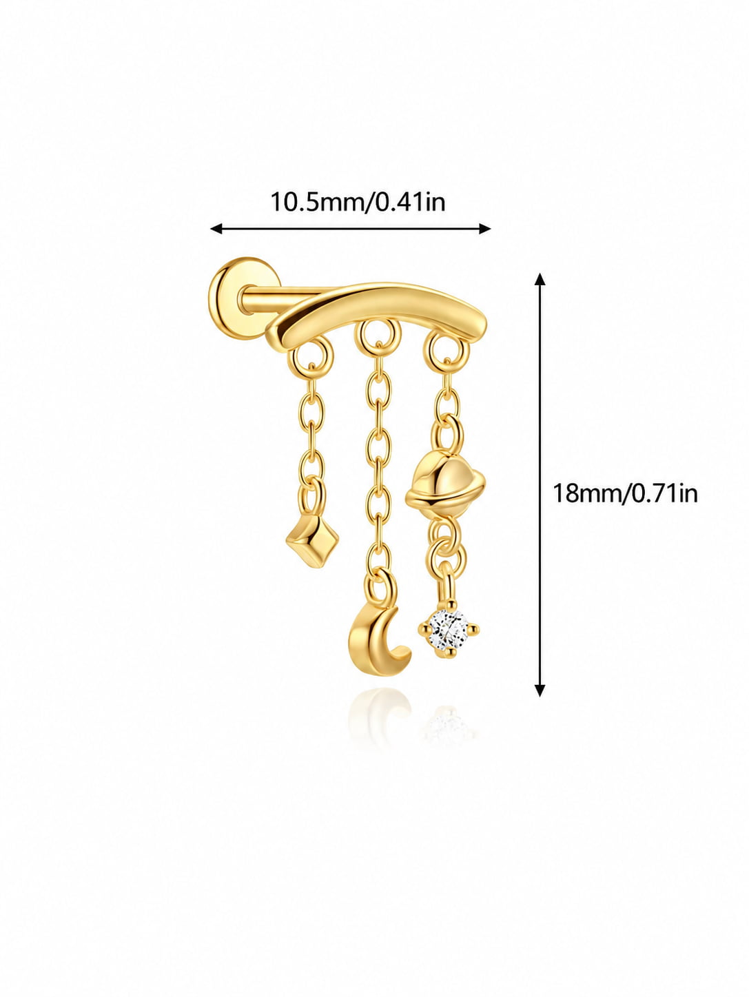 Celestial orbit 925 sterling silver hidden helix earring size 10.5mm by 18mm