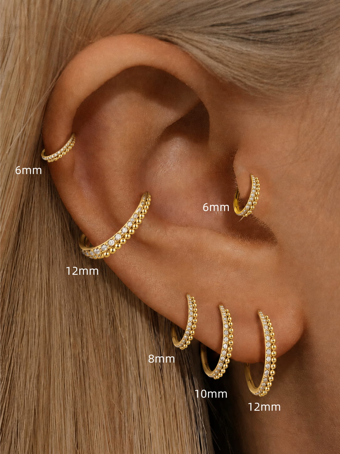 Clicker hoop ring size reference for helix conch lobe and cartilage piercings