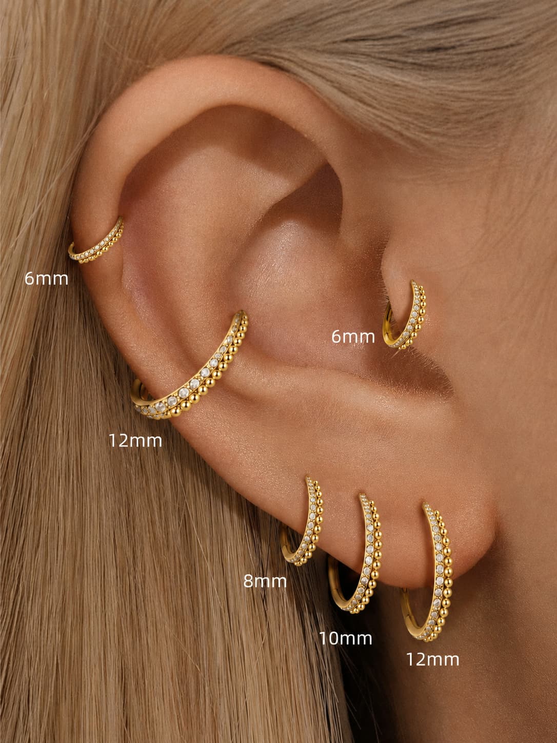 Clicker hoop ring size reference for helix conch lobe and cartilage piercings