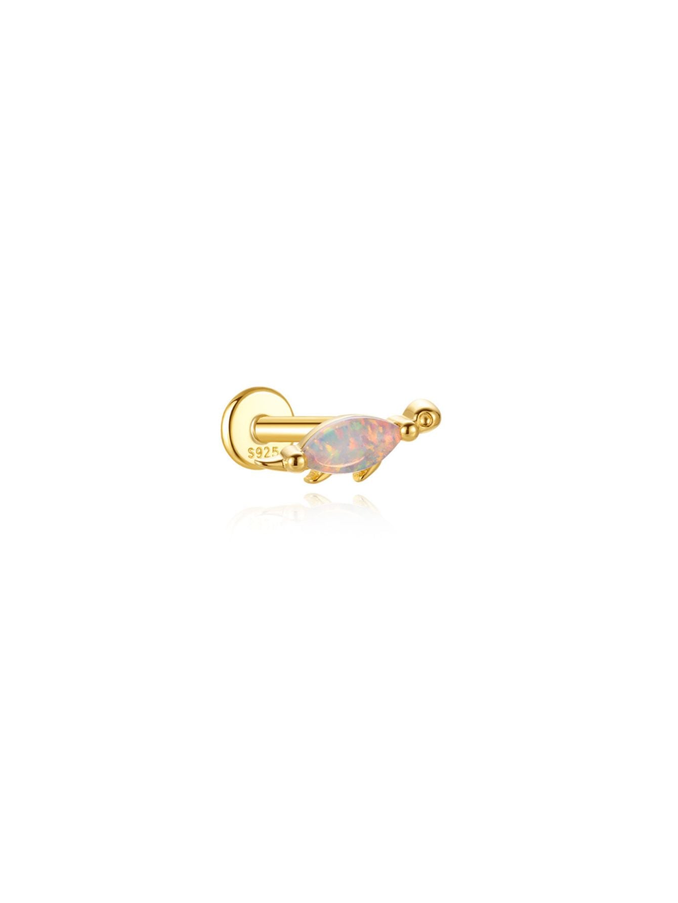 Mini opal dinosaur 925 sterling silver flat back cartilage earring in gold tone