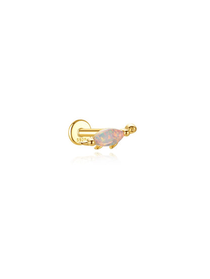 Mini opal dinosaur 925 sterling silver flat back cartilage earring in gold tone