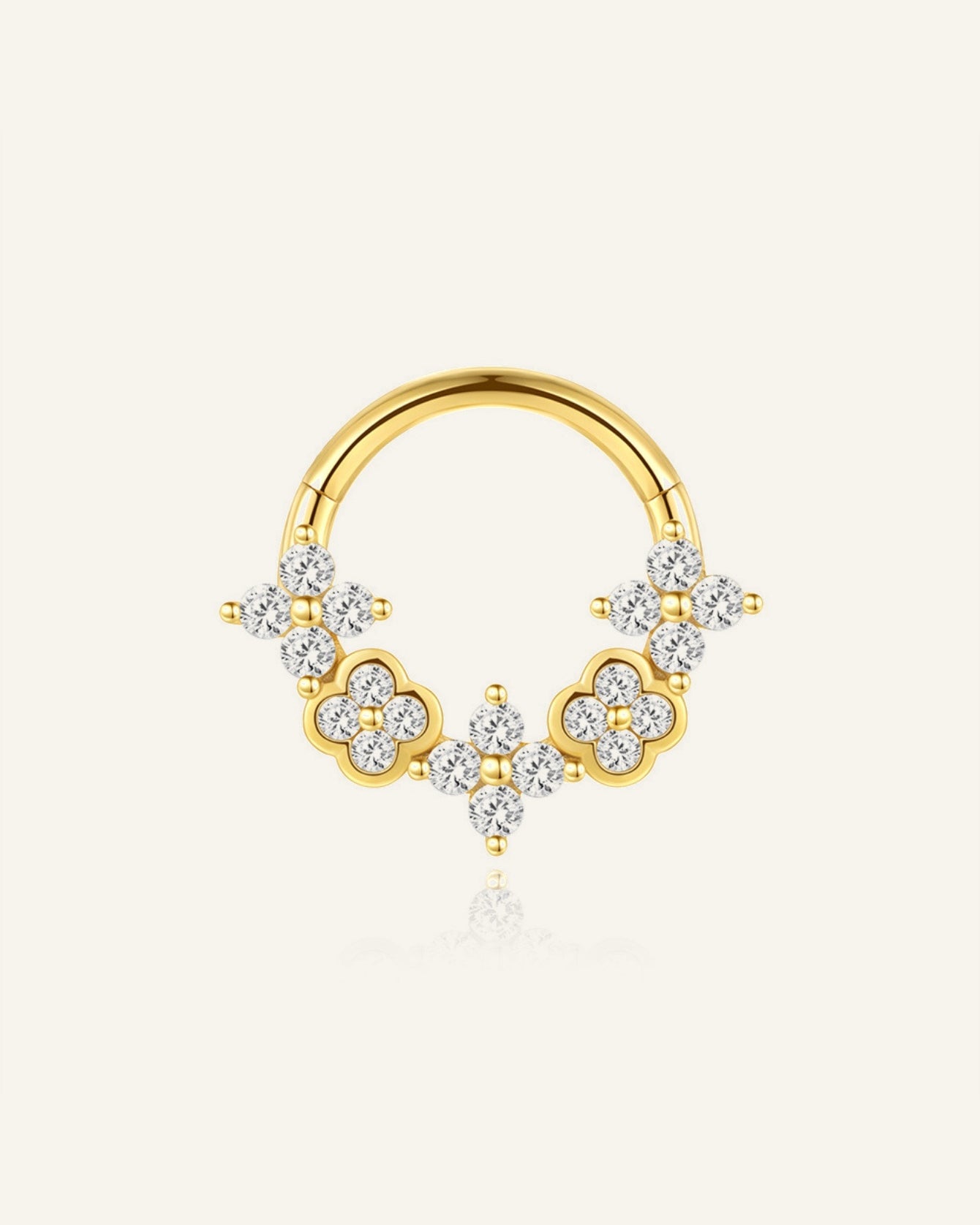 925 Sterling Silver Floral CZ Clicker Ring for Daith & Septum