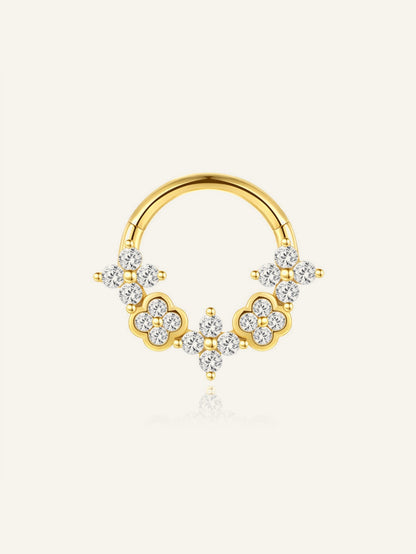 925 Sterling Silver Floral CZ Clicker Ring for Daith & Septum