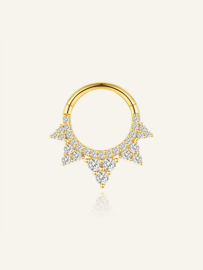 925 Sterling Silver CZ Crown Clicker Ring for Daith & Septum