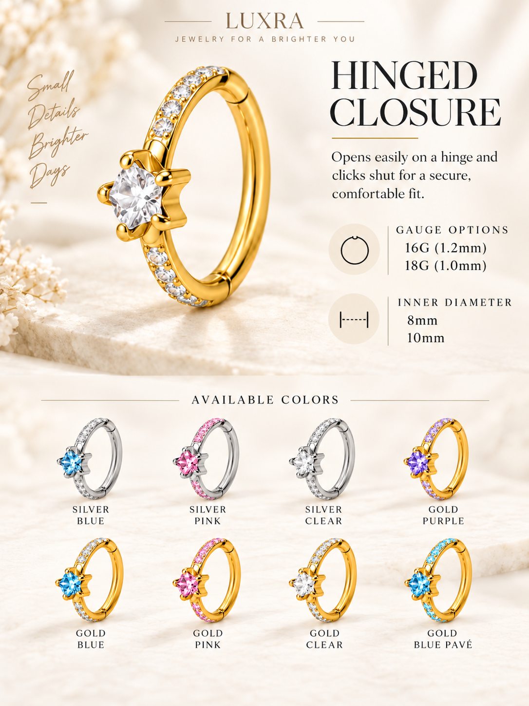 G23 Titanium Waterproof Star CZ Hinged Clicker Hoop