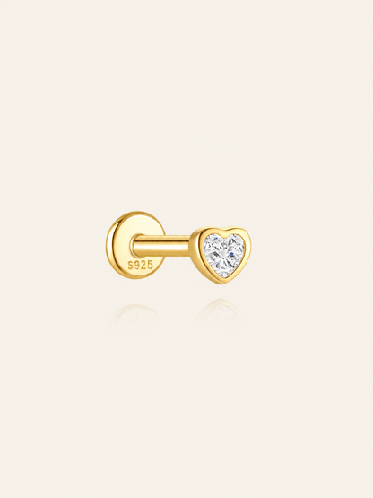 925 Sterling Silver Heart CZ Flat Back Stud