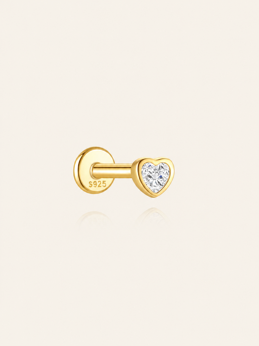 925 Sterling Silver Heart CZ Flat Back Stud