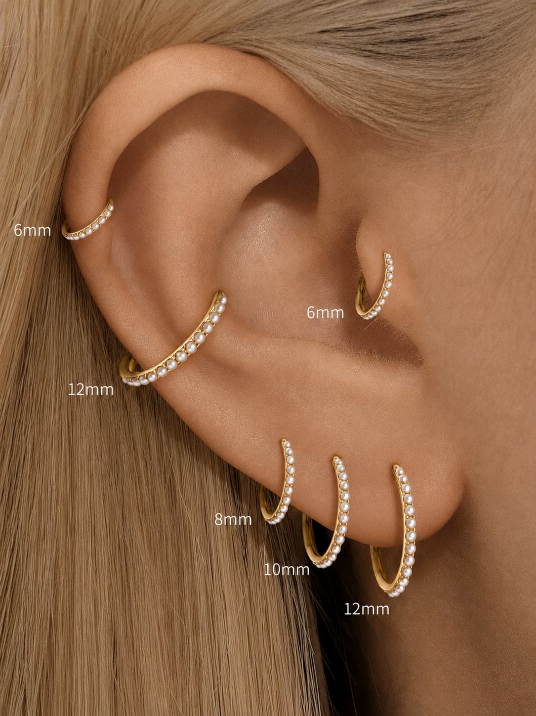 Freshwater pearl clicker hoop size guide for helix conch lobe tragus and cartilage piercings