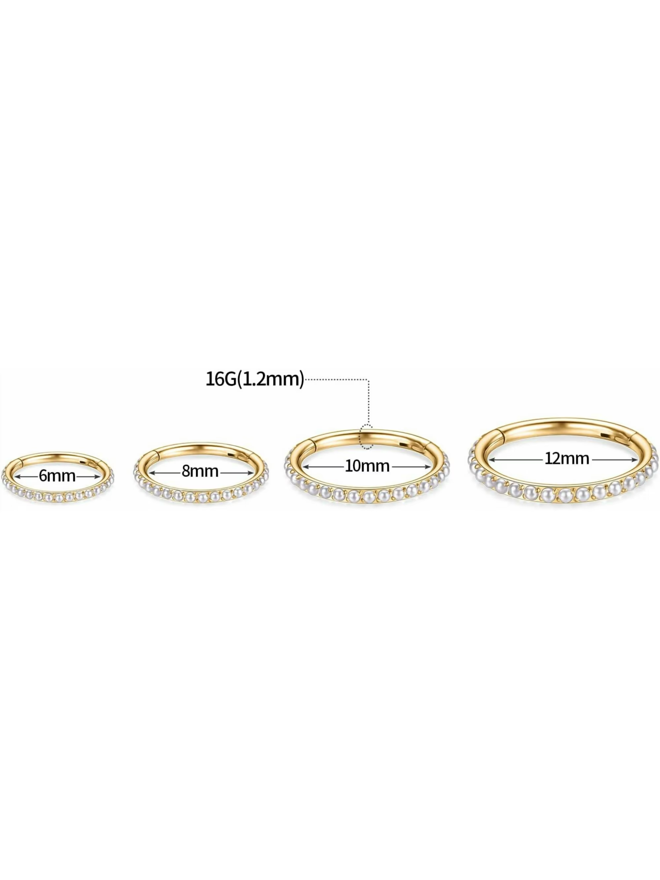 Freshwater pearl clicker hoop rings in 6mm 8mm 10mm and 12mm sizes