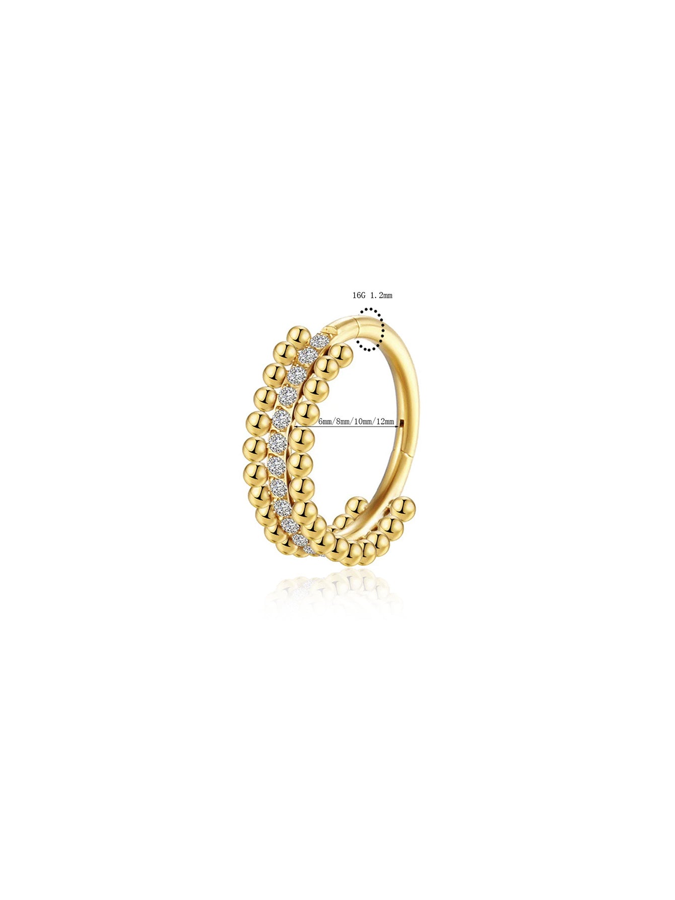 G23 Titanium Triple Row CZ Beaded Clicker Hoop Ring