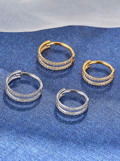 G23 titanium double CZ clicker hoop rings in gold and silver