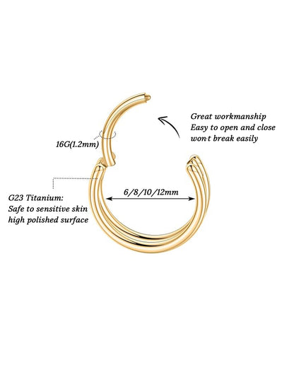 G23 titanium double hoop clicker ring size guide showing 16G and 6 8 10 12mm inner diameter