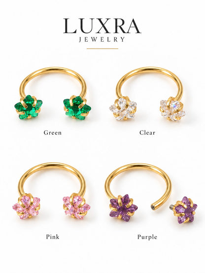 Double star G23 titanium horseshoe rings available in green clear pink and purple