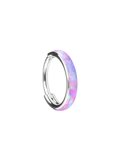 Light purple opal G23 titanium clicker hoop with an iridescent pastel finish.