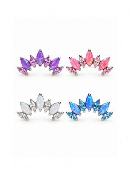 G23 titanium opal cluster flat back stud in purple, pink, white and blue opal colors