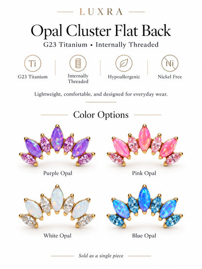 G23 titanium internally threaded opal cluster flat back stud with four opal color options