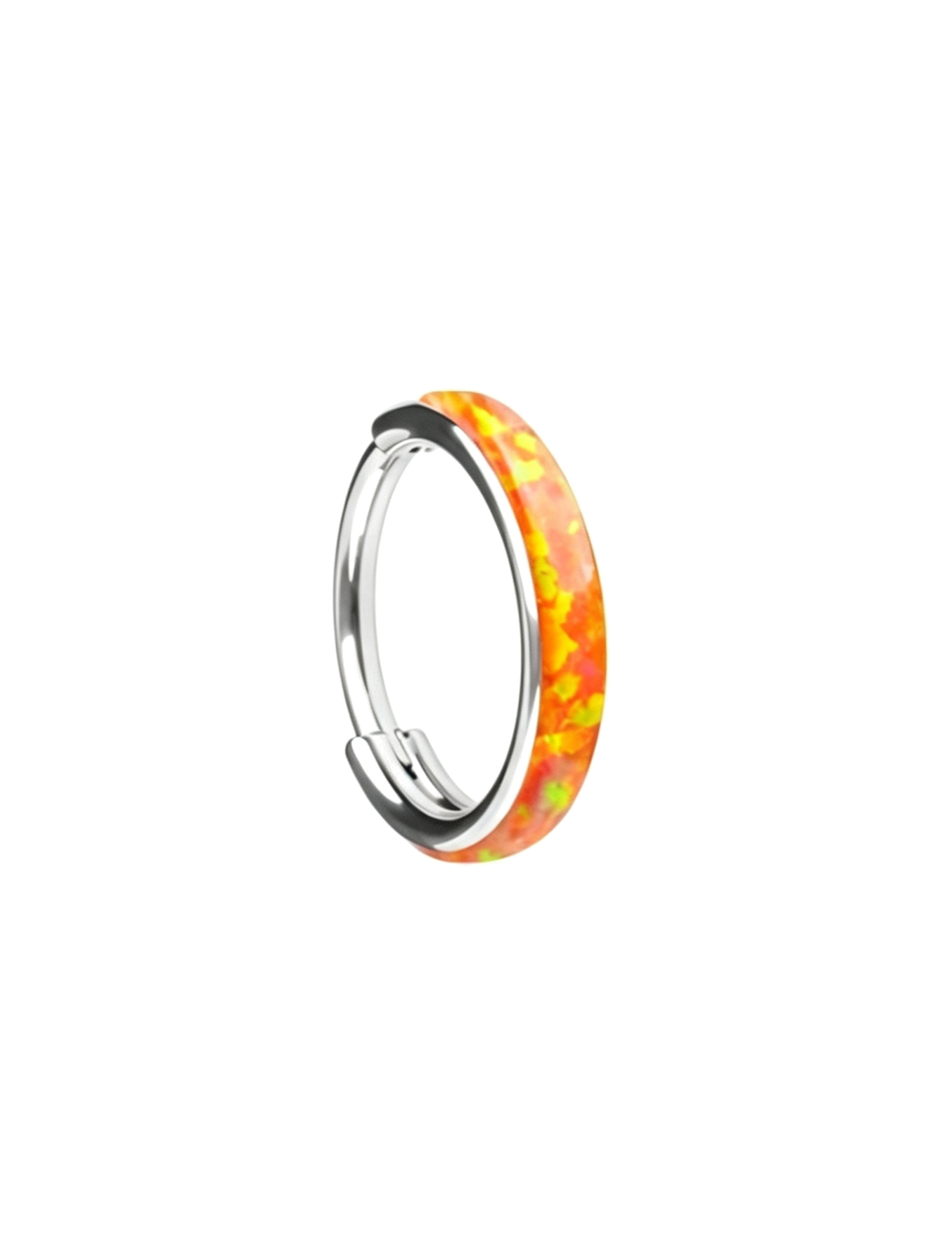 Orange opal G23 titanium clicker hoop ring with a secure hinged closure.