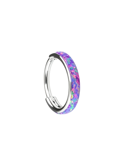 Purple multicolor opal G23 titanium clicker hoop ring for colorful ear stacks.