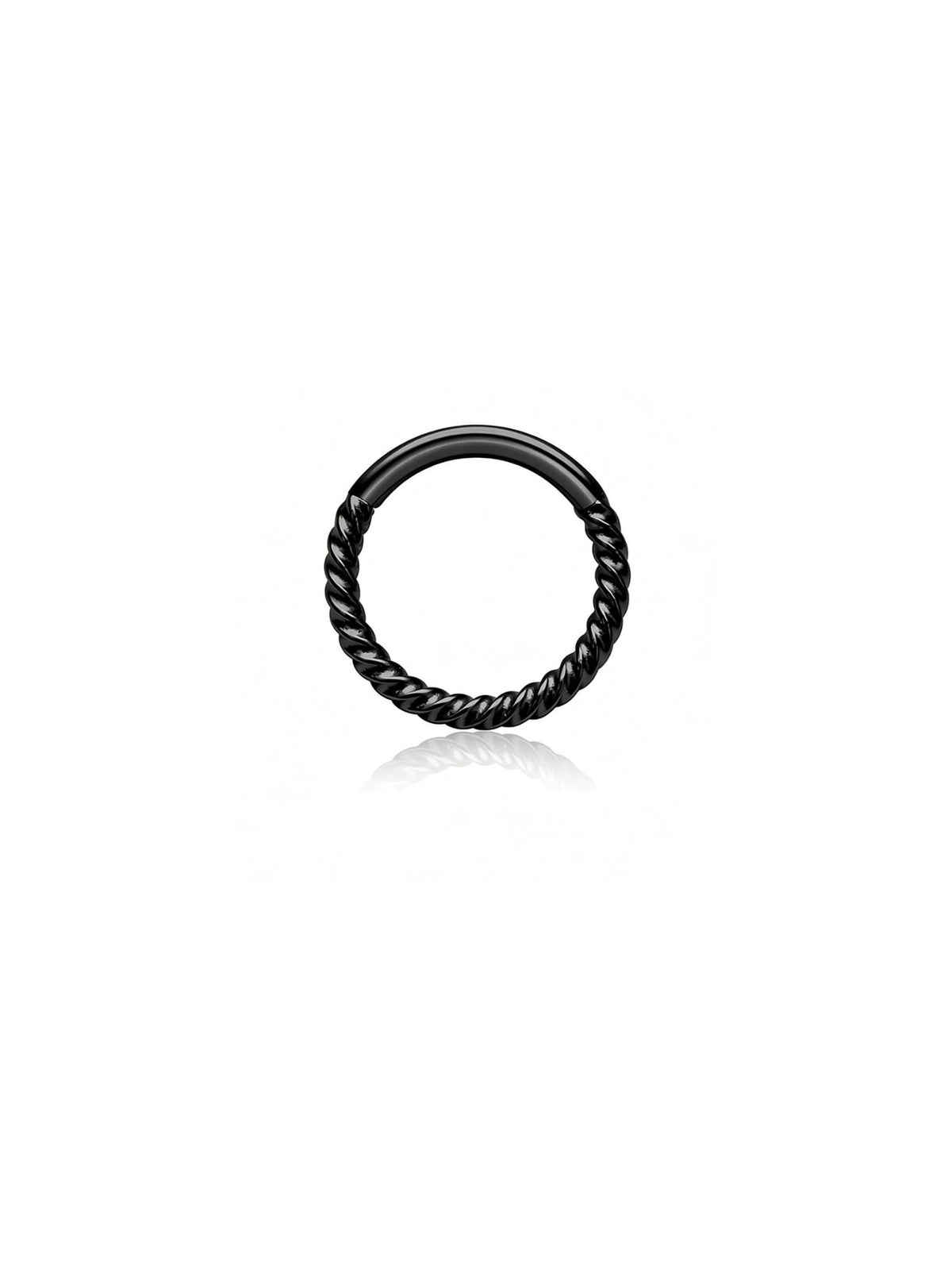 Black G23 titanium twisted rope hinged clicker hoop on white background