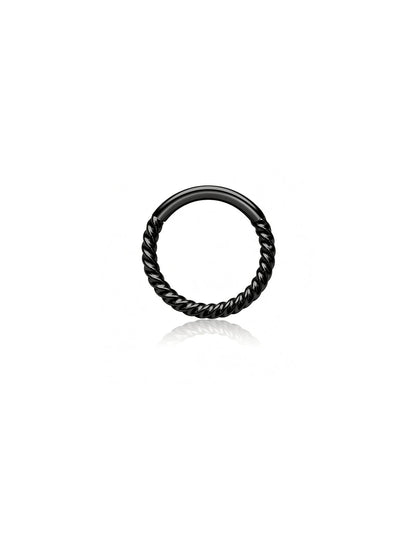 Black G23 titanium twisted rope hinged clicker hoop on white background