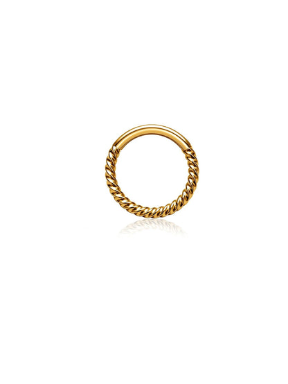 Gold G23 titanium twisted rope hinged clicker hoop on white background