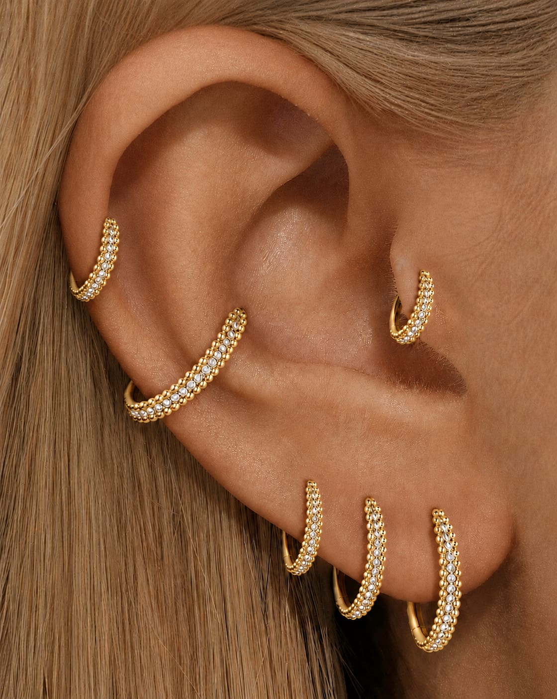 G23 Titanium Triple Row CZ Beaded Clicker Hoop Ring
