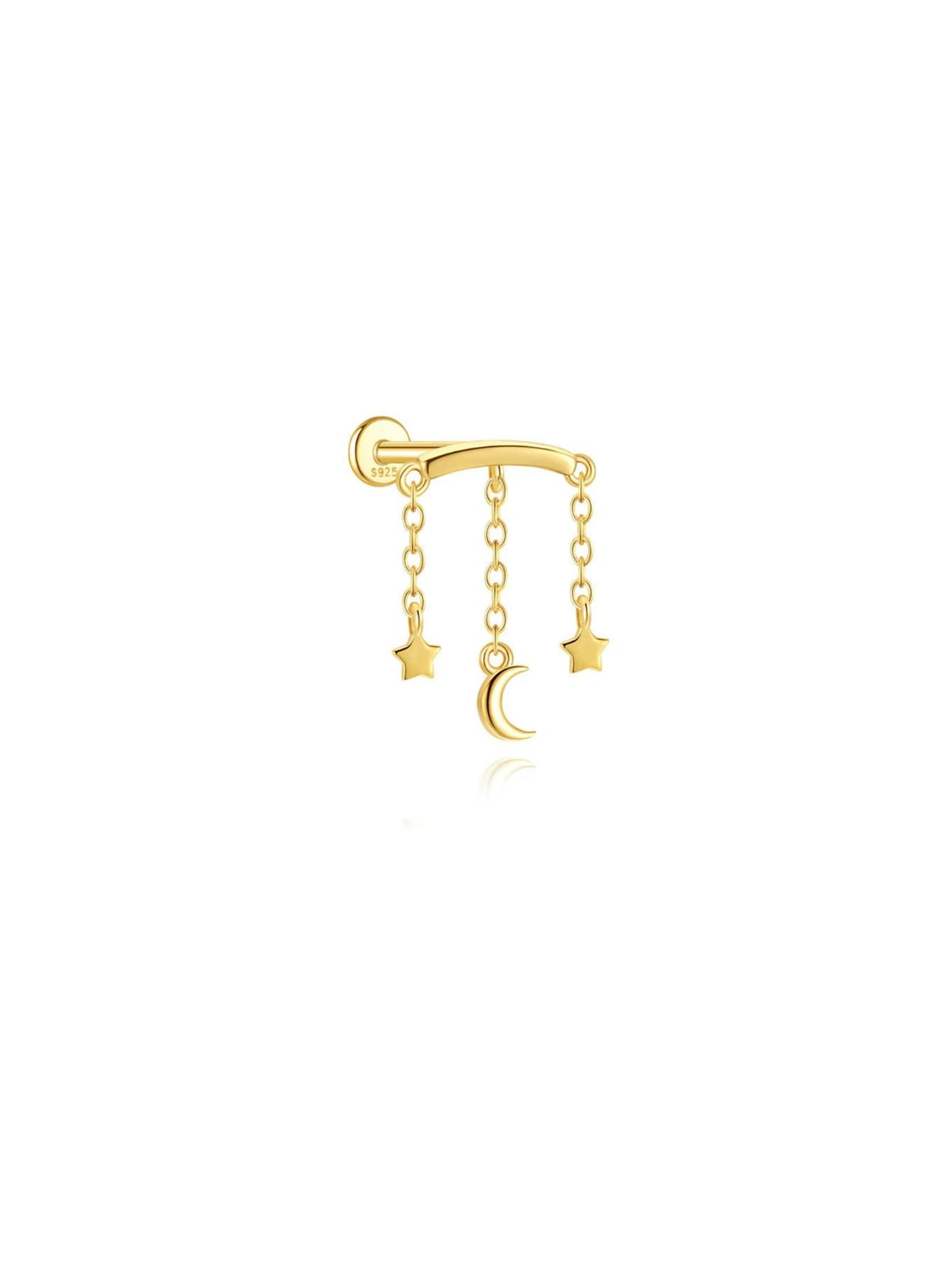 Gold celestial moon and star 925 sterling silver hidden helix stud