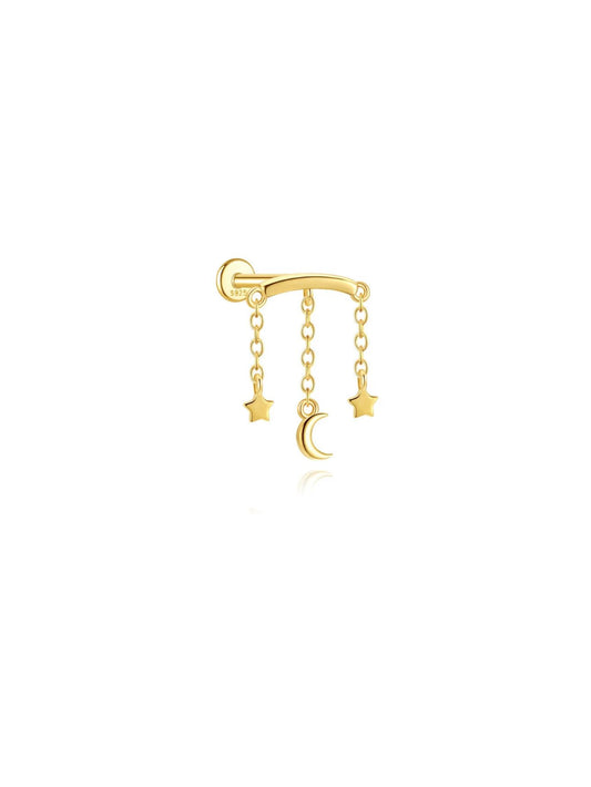 Gold celestial moon and star 925 sterling silver hidden helix stud