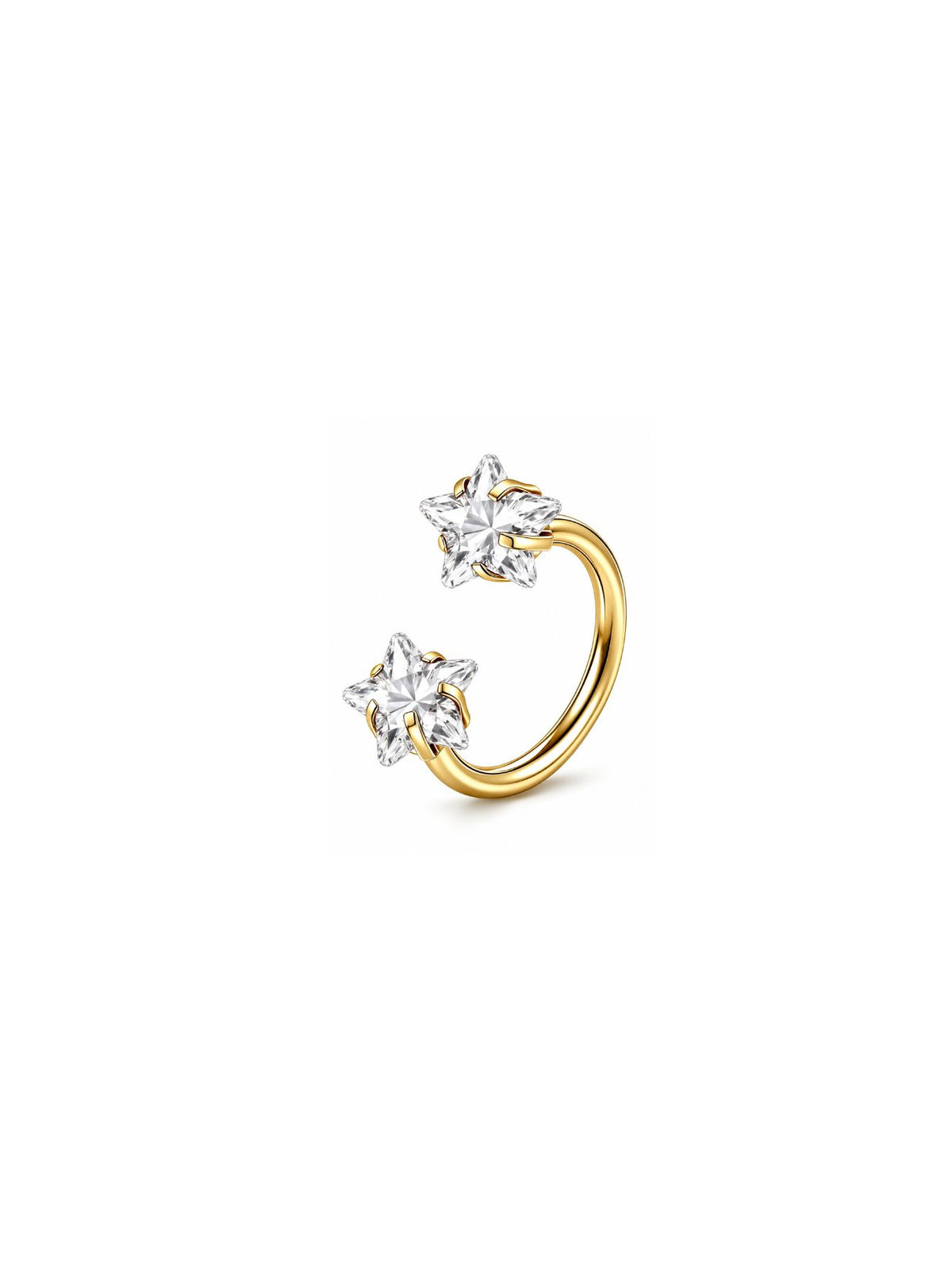 Gold G23 titanium double star horseshoe ring with clear star stones