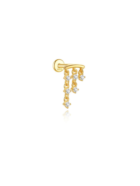 Gold 925 silver hidden helix earring with six cascading round stones