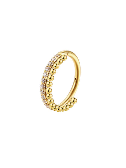 Gold titanium CZ beaded clicker hoop ring with cubic zirconia stones