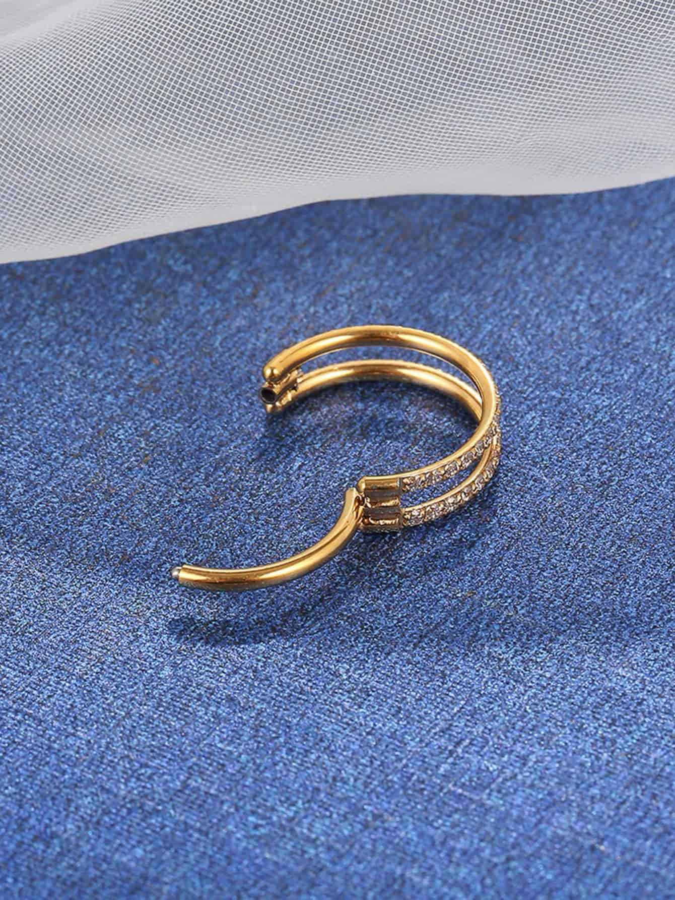 Gold G23 titanium double CZ clicker hoop with open closure