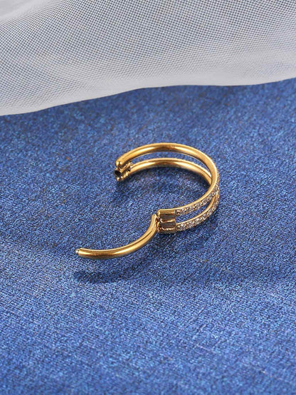 Gold G23 titanium double CZ clicker hoop with open closure