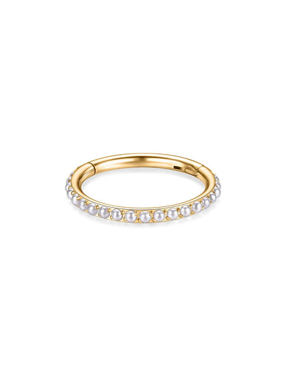 Gold G23 titanium freshwater pearl clicker hoop side view