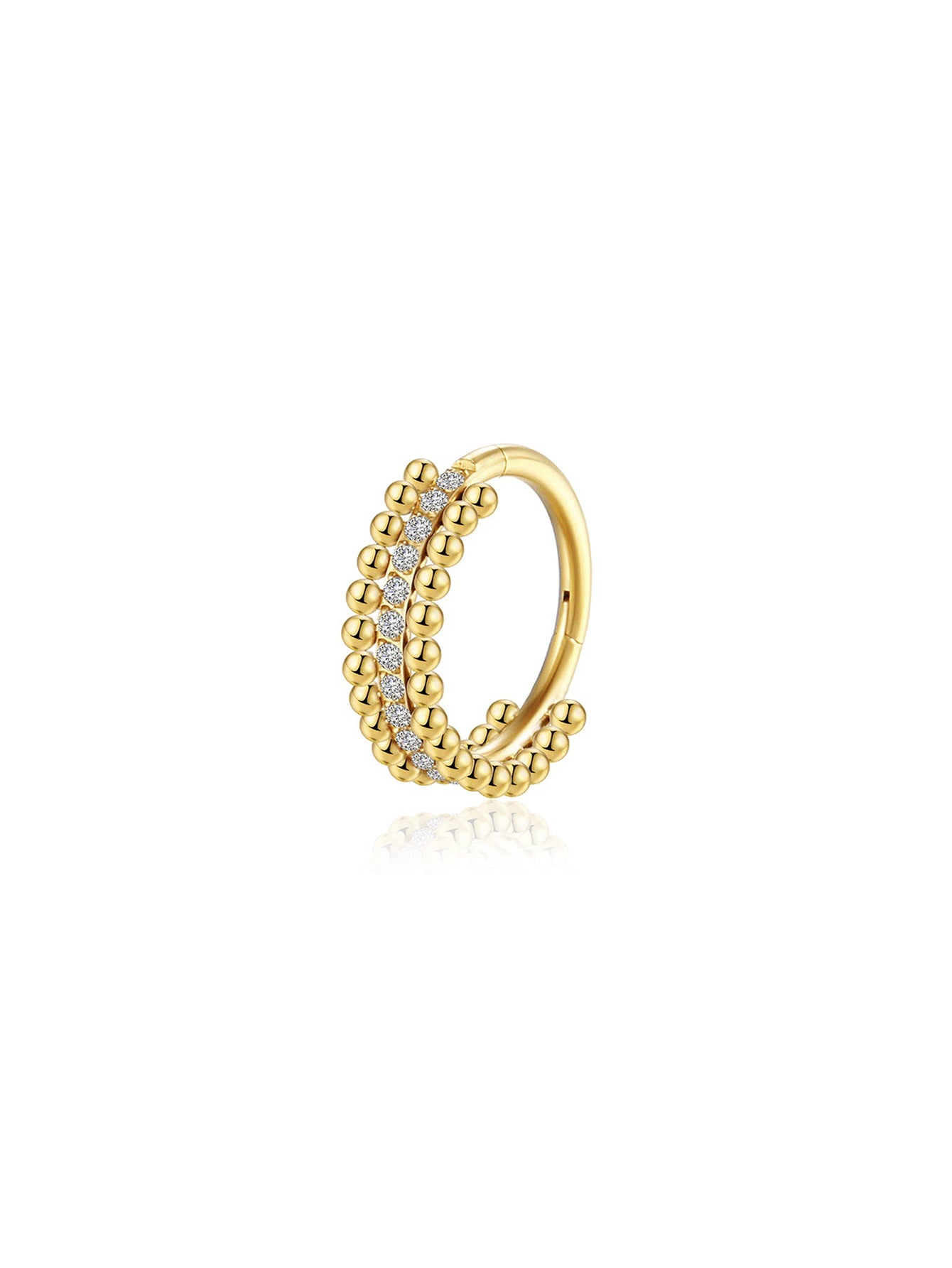 G23 Titanium Triple Row CZ Beaded Clicker Hoop Ring