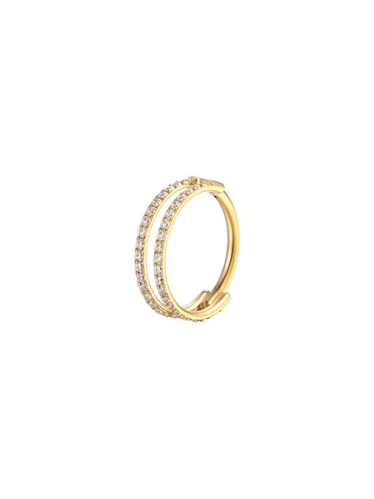 Gold G23 titanium double CZ clicker hoop ring with clear cubic zirconia stones