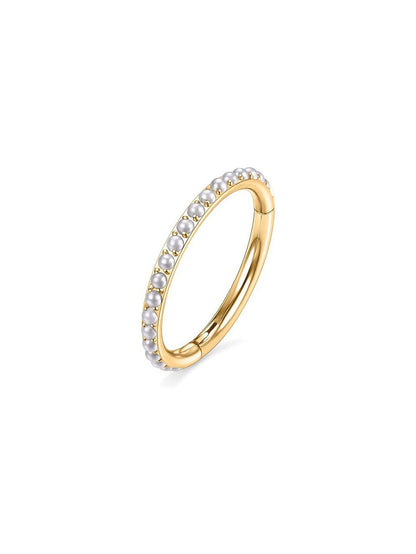 Gold G23 titanium freshwater pearl clicker hoop ring for cartilage piercings