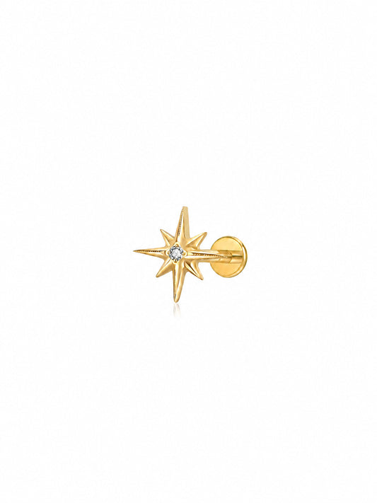 Gold G23 titanium star threadless push in flat back stud with clear CZ