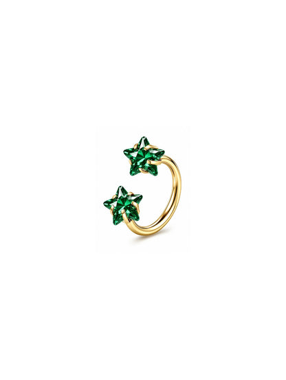 Gold G23 titanium double star horseshoe ring with green star stones