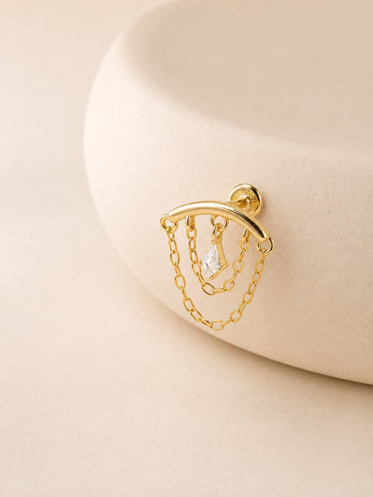 Gold 925 sterling silver kite crystal chain hidden helix earring