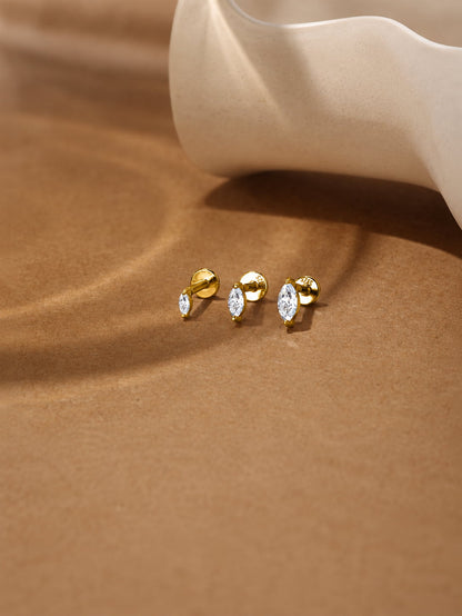 Gold marquise-cut moissanite sterling silver flat back studs