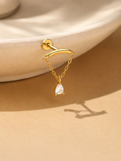 Gold pear-shaped drop chain 925 sterling silver hidden helix earring