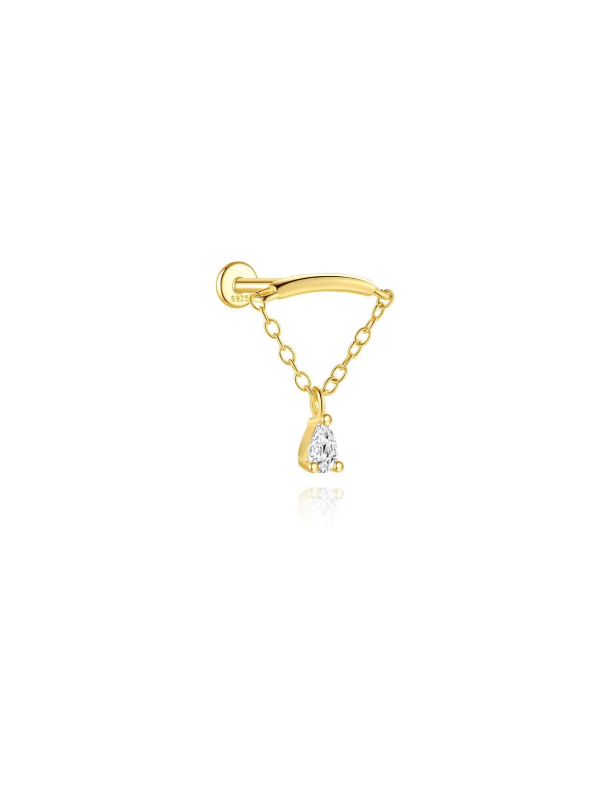 Gold pear drop chain sterling silver hidden helix earring