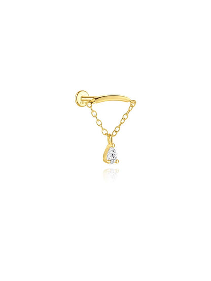 Gold pear drop chain sterling silver hidden helix earring