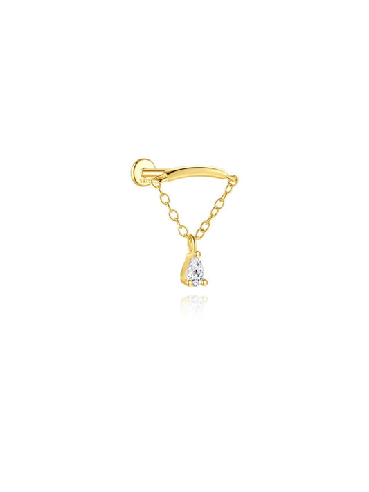 Gold pear drop chain sterling silver hidden helix earring